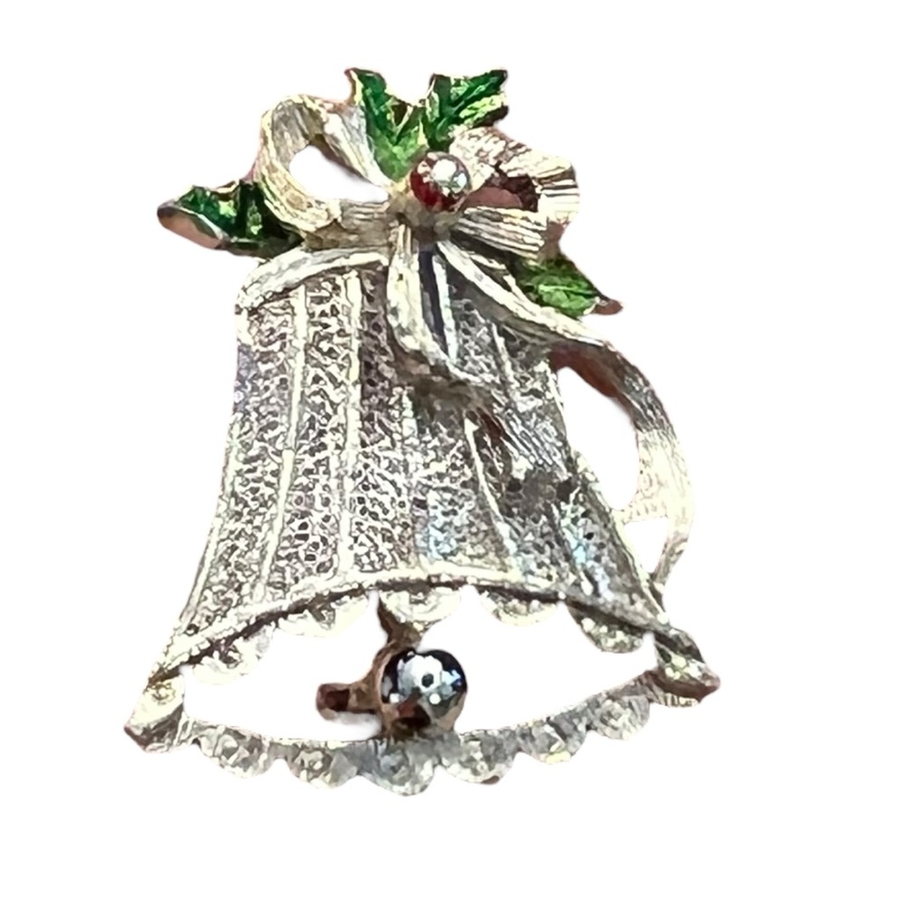 Vintage Signed Gerrys Christmas Holiday Bell Holly Garland‎ Bow Brooch Grandma